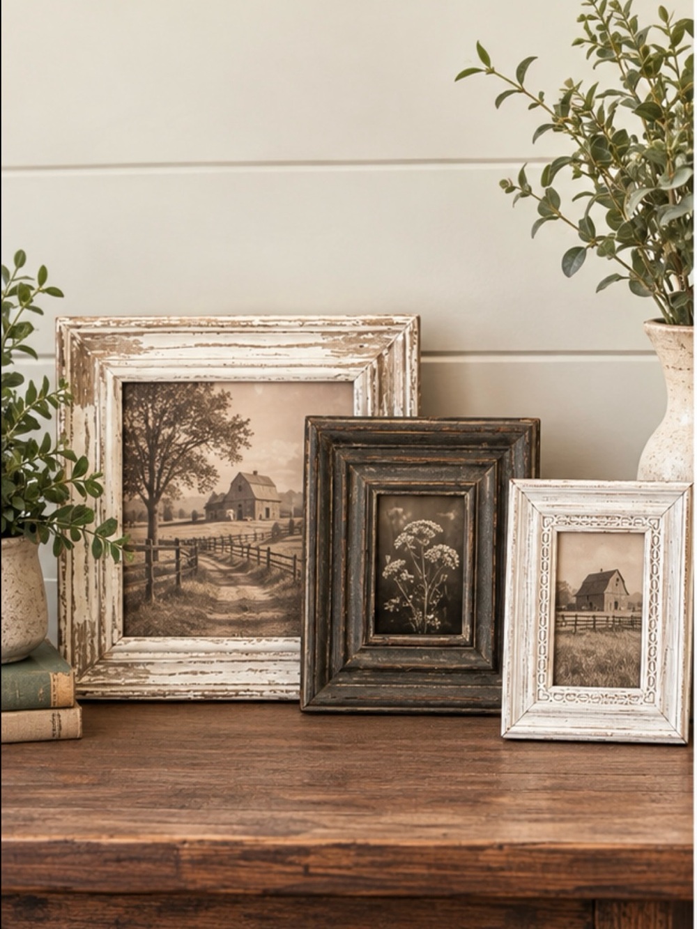 Rustic Distressed White Grey Wood Picture Frame Set of 3 8 x 10, 5 x 7 & 4 x 6”